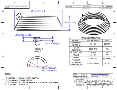 Sani-Tech® Ultra-C Platinum Cured Silicone Tubing - ULTRA-C-187-3F